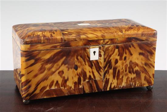 A Victorian blond tortoiseshell tea caddy, 12in.